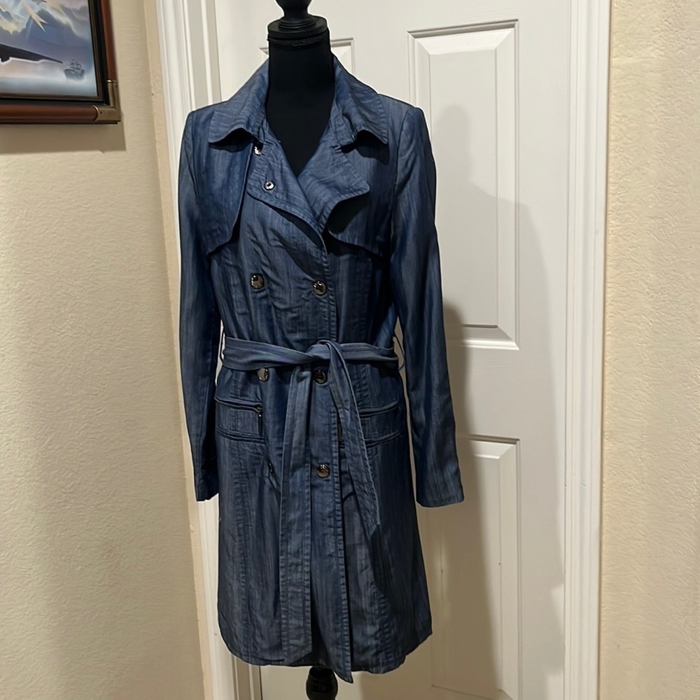 VERTIGO PARIS TRENCH COAT JACKET, WOMENS BLUE SUZE M